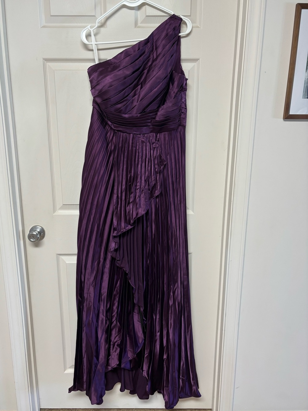 One-Shoulder Pleated Evening Dress in Deep Purple